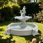 SOLARA Natural Sandstone Outdoor Fountain with 2.4m Fish Pond Hand-Polished Texture Calm Water Flow Garden Highlight