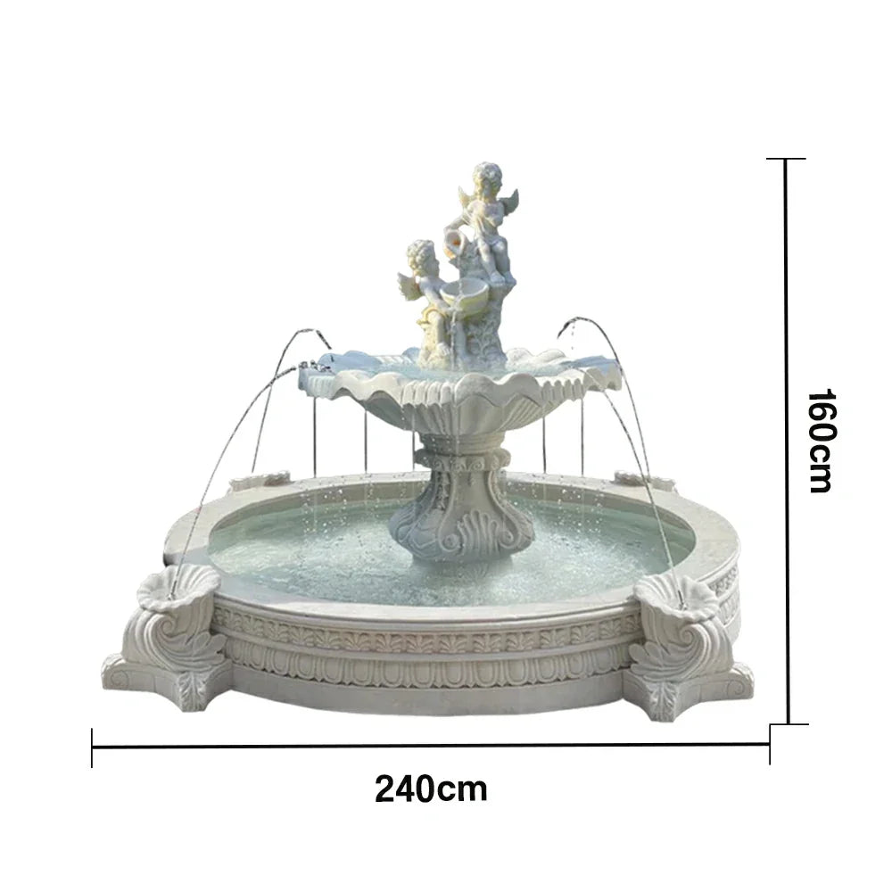 SOLARA Natural Sandstone Outdoor Fountain with 2.4m Fish Pond Hand-Polished Texture Calm Water Flow Garden Highlight