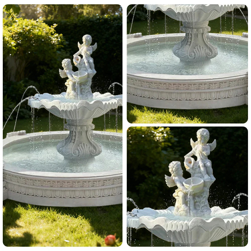 SOLARA Natural Sandstone Outdoor Fountain with 2.4m Fish Pond Hand-Polished Texture Calm Water Flow Garden Highlight