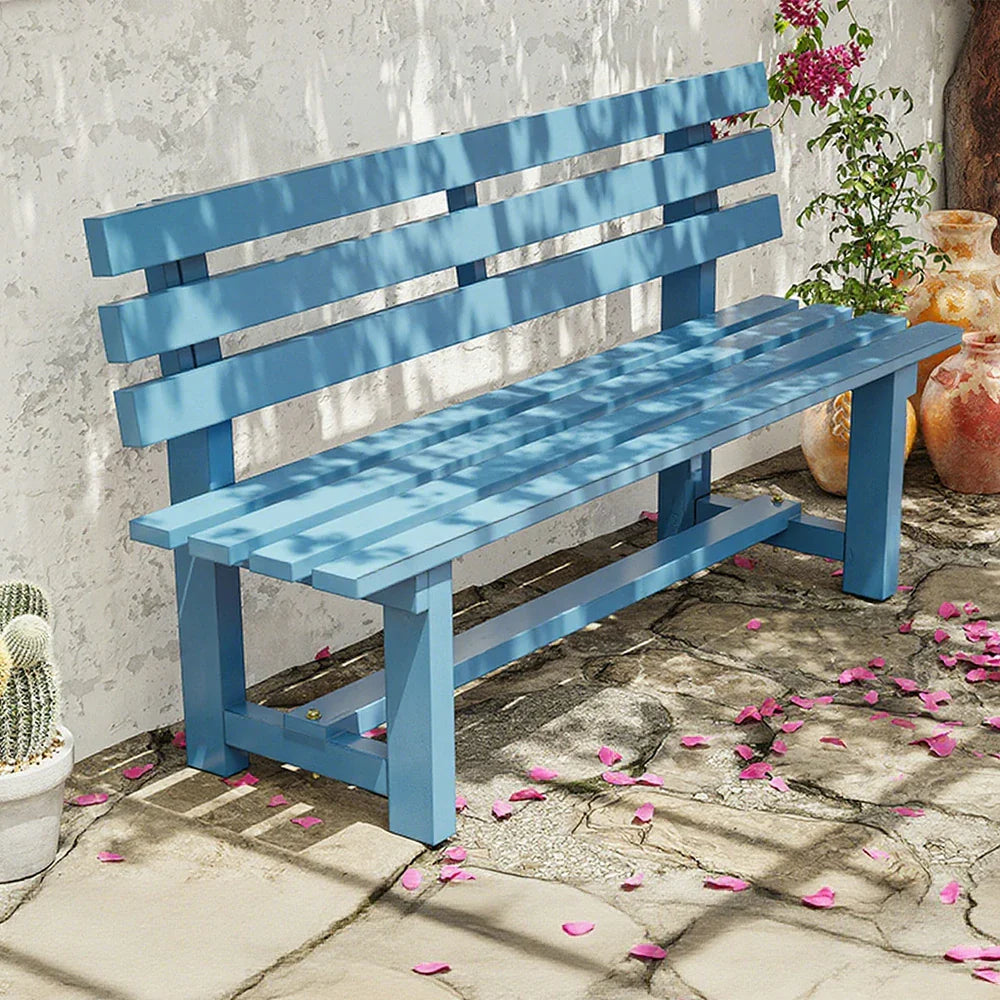 SOLARA Outdoor Thick Solid Garden - 2.5cm Seat, Length, Durable Patio Wood Frame, 120cm Seating Integrated Wooden Bench Blue