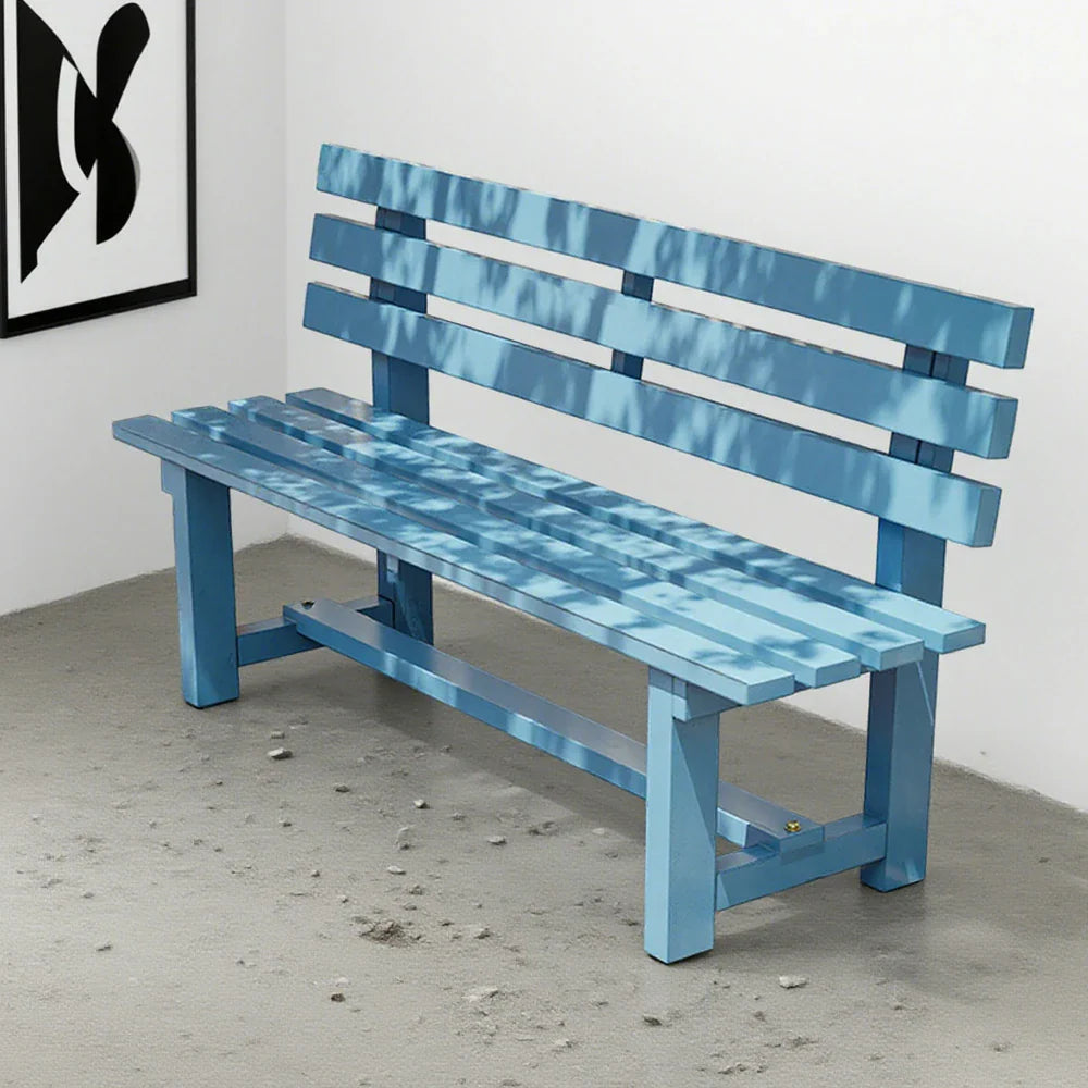 SOLARA Outdoor Thick Solid Garden - 2.5cm Seat, Length, Durable Patio Wood Frame, 120cm Seating Integrated Wooden Bench Blue