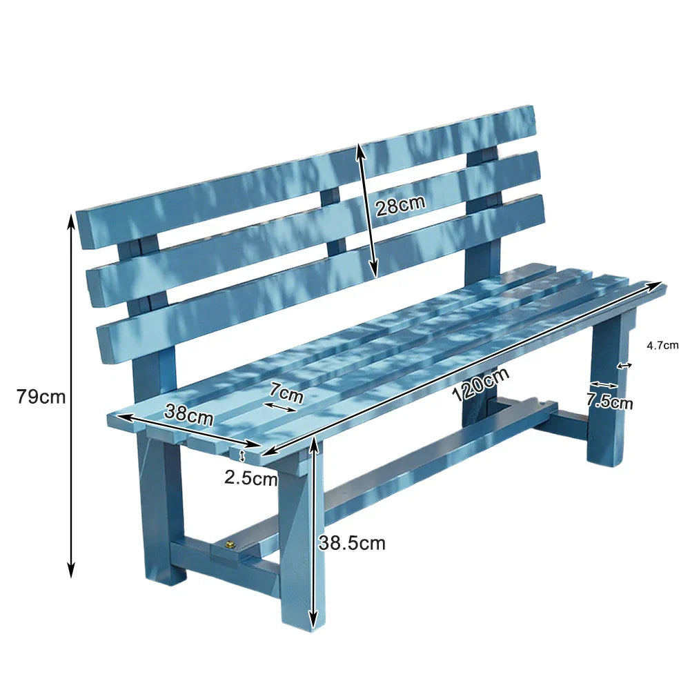 SOLARA Outdoor Thick Solid Garden - 2.5cm Seat, Length, Durable Patio Wood Frame, 120cm Seating Integrated Wooden Bench Blue