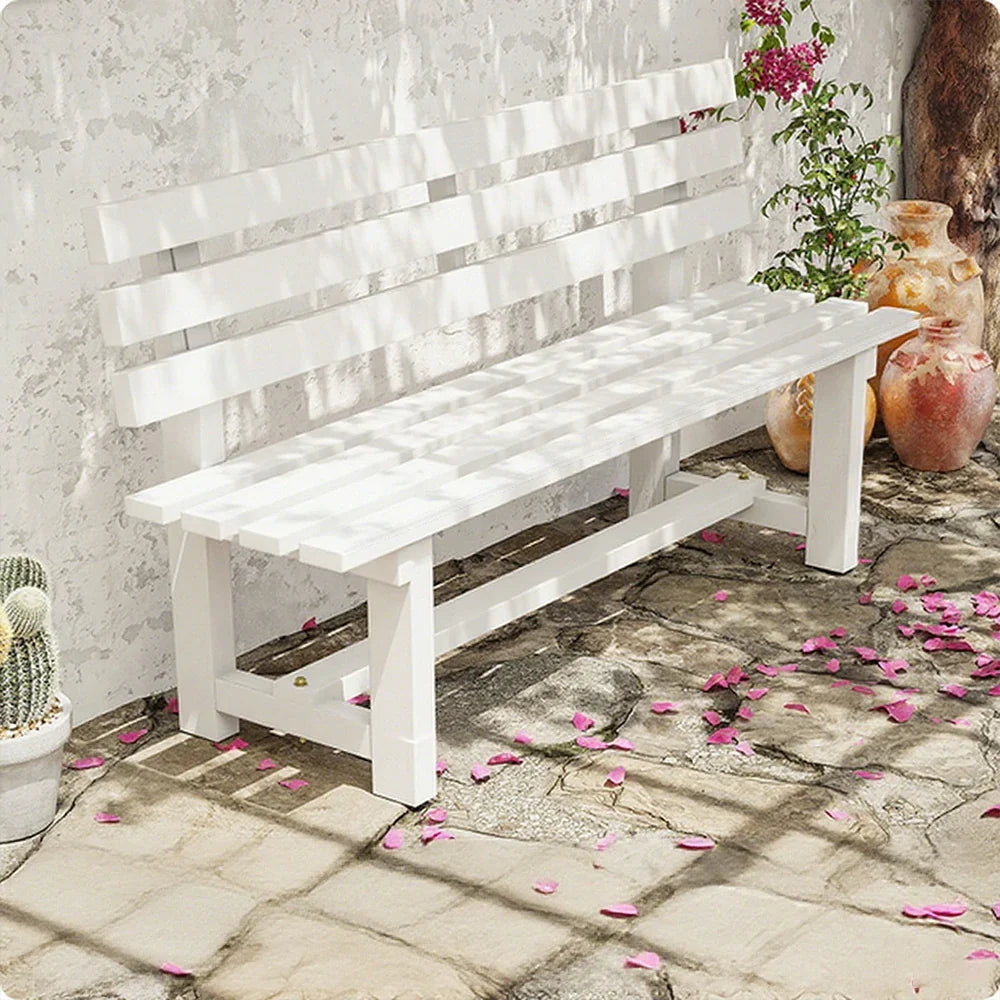 SOLARA Outdoor Bench 120cm Integrated Length, Durable - Solid Seating - Wood Garden Frame, Wooden Thick Patio Seat, 2.5cm White