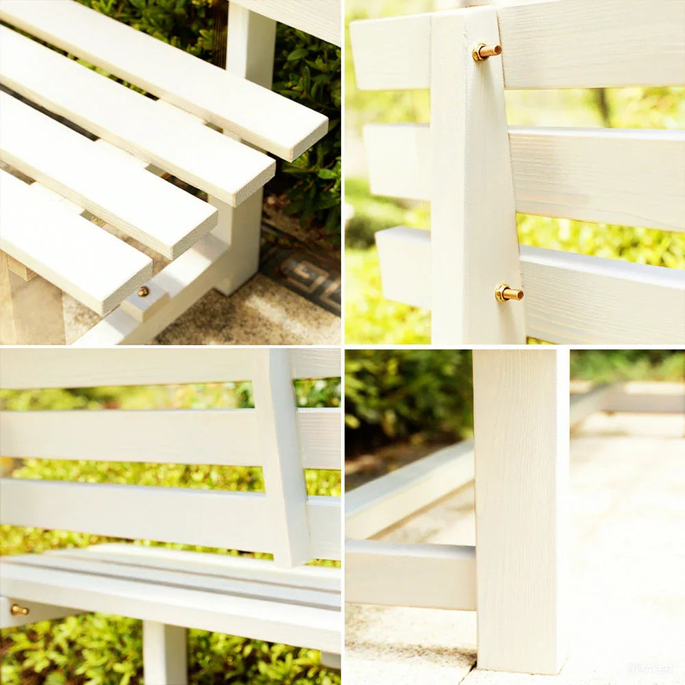 SOLARA Outdoor Bench 120cm Integrated Length, Durable - Solid Seating - Wood Garden Frame, Wooden Thick Patio Seat, 2.5cm White