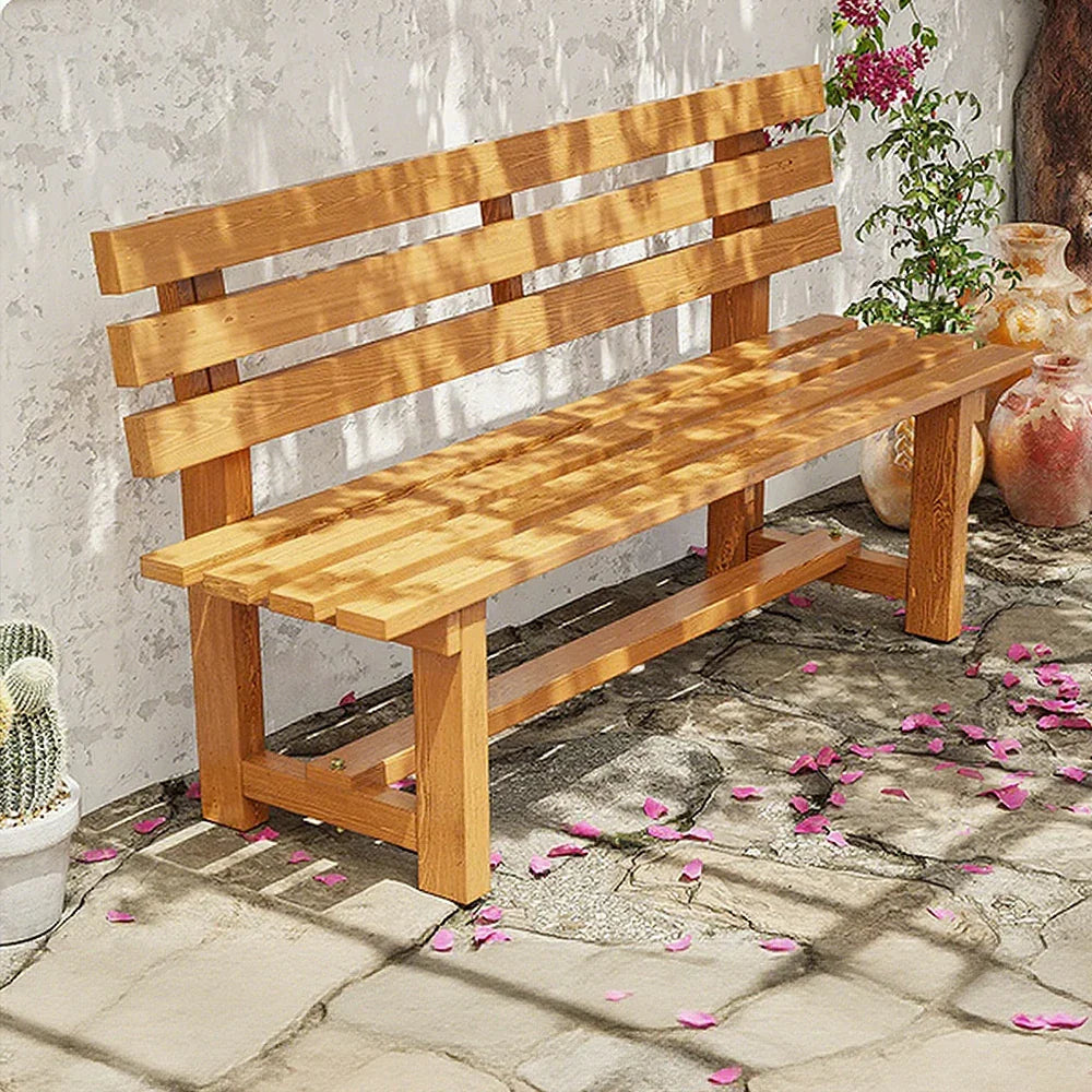 SOLARA Outdoor Integrated 120cm Bench 2.5cm - Wood Durable Patio Thick Garden Seating Length, Solid Seat, Frame, Wooden - Yellow