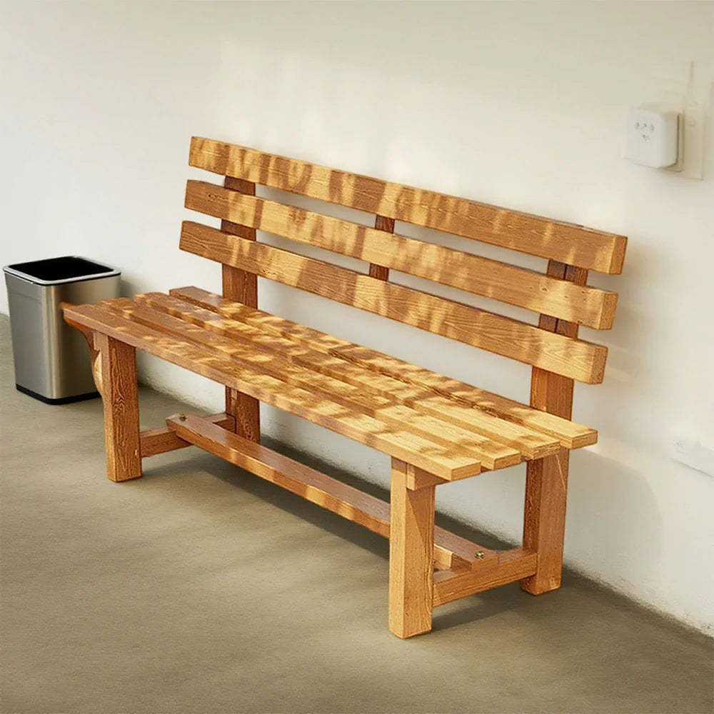 SOLARA Outdoor Integrated 120cm Bench 2.5cm - Wood Durable Patio Thick Garden Seating Length, Solid Seat, Frame, Wooden - Yellow