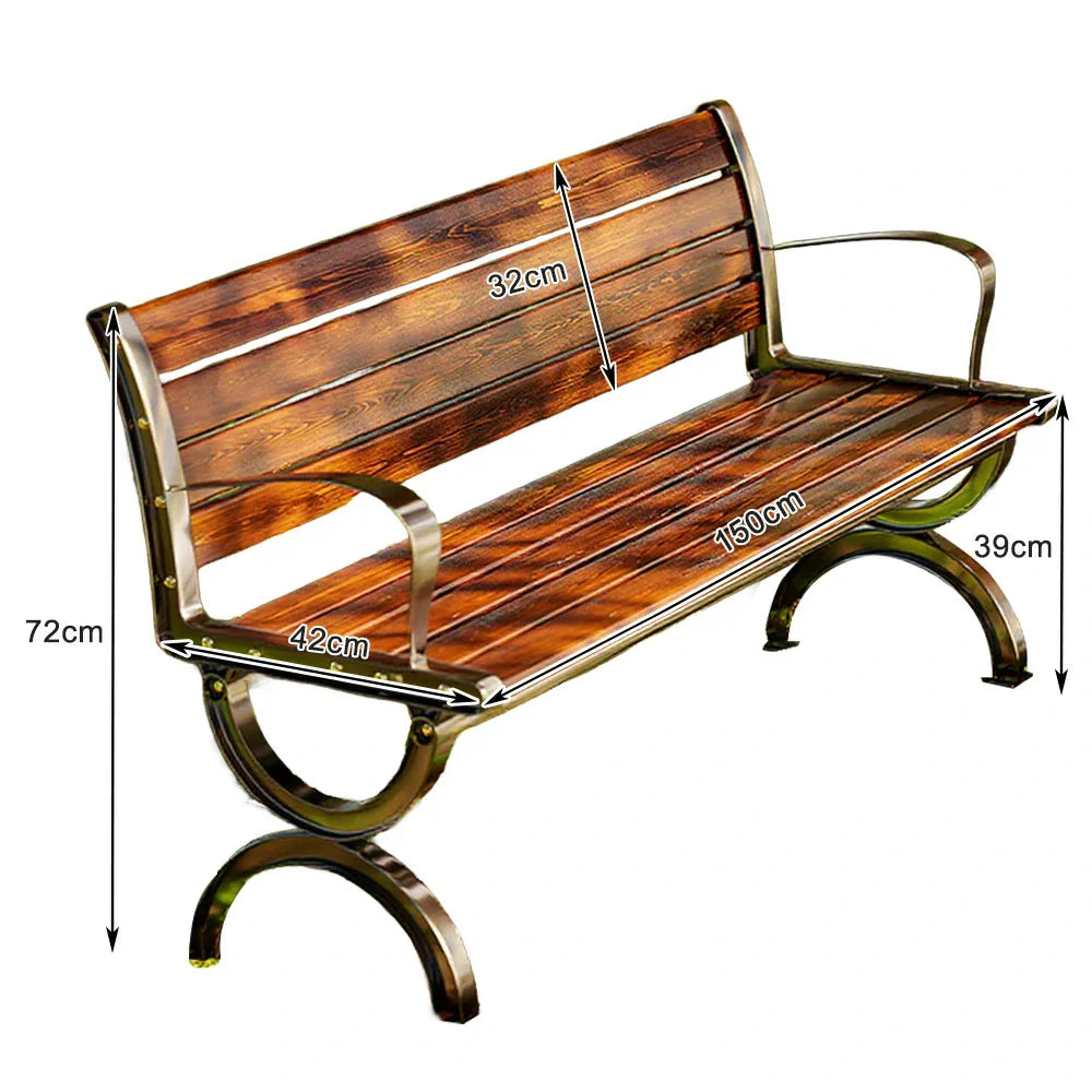 SOLARA Outdoor Patio Courtyard Use - Seating, Backrest Durable Garden 150cm with - Structure Reinforced for Bench Wooden Brown