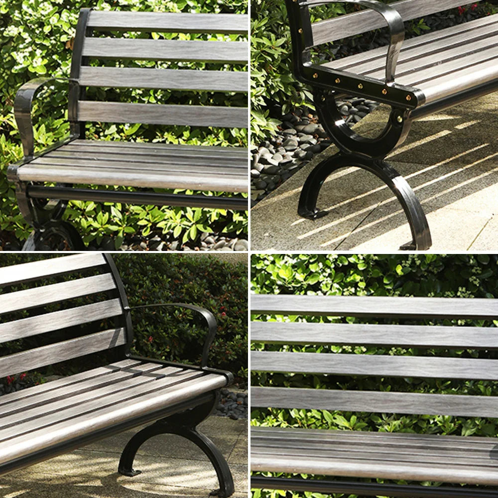 SOLARA Outdoor Patio Seating, for Bench Backrest Garden with - Courtyard Wooden - Durable Reinforced Use 150cm Structure Grey