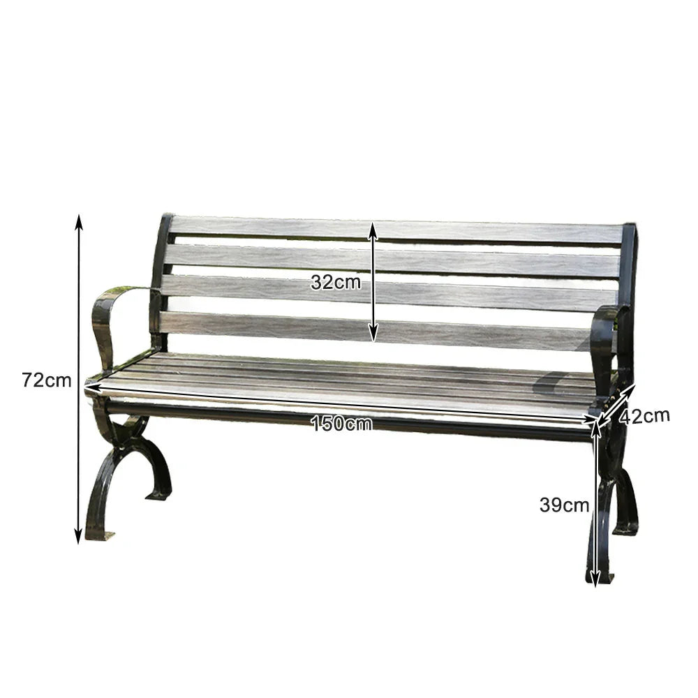 SOLARA Outdoor Patio Seating, for Bench Backrest Garden with - Courtyard Wooden - Durable Reinforced Use 150cm Structure Grey