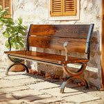 SOLARA Outdoor Seating, Frame - Reinforced with Garden Backrest Bench Patio - Metal for Wooden Structure Courtyard Durable 150cm Solid Use Brown