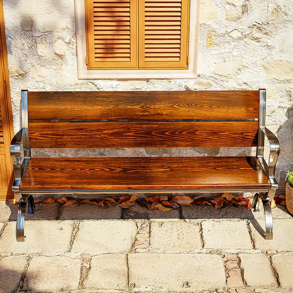 SOLARA Outdoor Seating, Frame - Reinforced with Garden Backrest Bench Patio - Metal for Wooden Structure Courtyard Durable 150cm Solid Use Brown