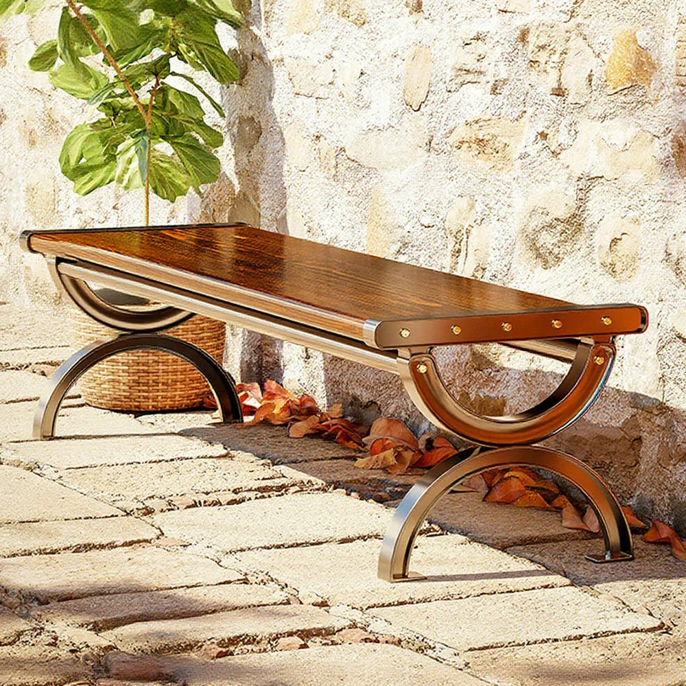 SOLARA Outdoor Wooden Solid Board Reinforced Seating, Courtyard Design, One-Piece Bench for Frame - 150cm Use - Garden Patio with Durable Structure Metal Brown