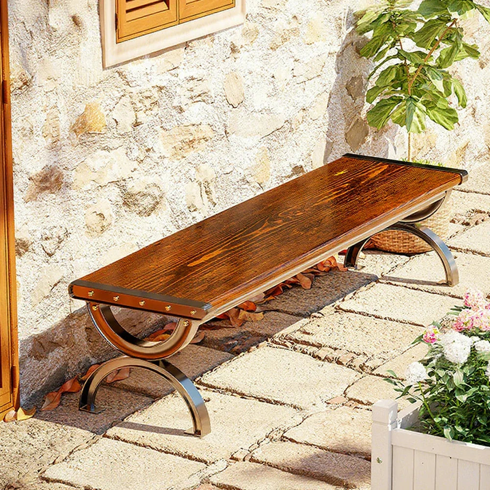 SOLARA Outdoor Wooden Solid Board Reinforced Seating, Courtyard Design, One-Piece Bench for Frame - 150cm Use - Garden Patio with Durable Structure Metal Brown