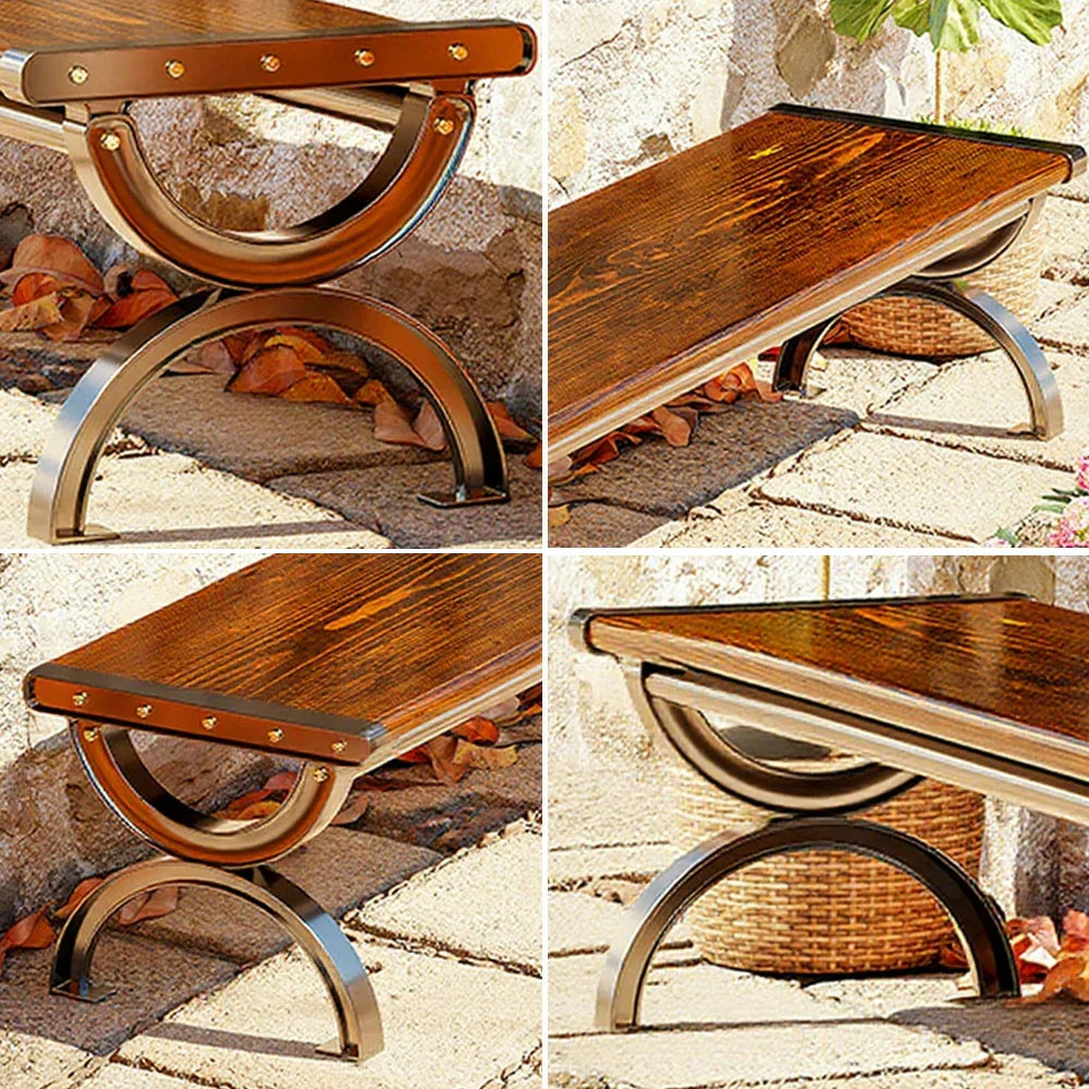 SOLARA Outdoor Wooden Solid Board Reinforced Seating, Courtyard Design, One-Piece Bench for Frame - 150cm Use - Garden Patio with Durable Structure Metal Brown