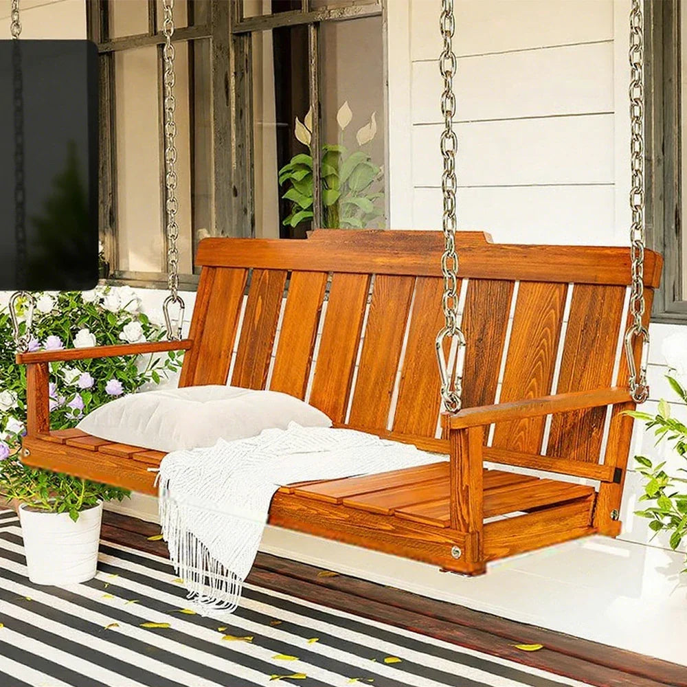 SOLARA Outdoor with Chain, Steel Garden Solid Seat 120cm Hanging Stainless Relaxation Finnish Swing Backrest - with Chair Patio Wood Brown