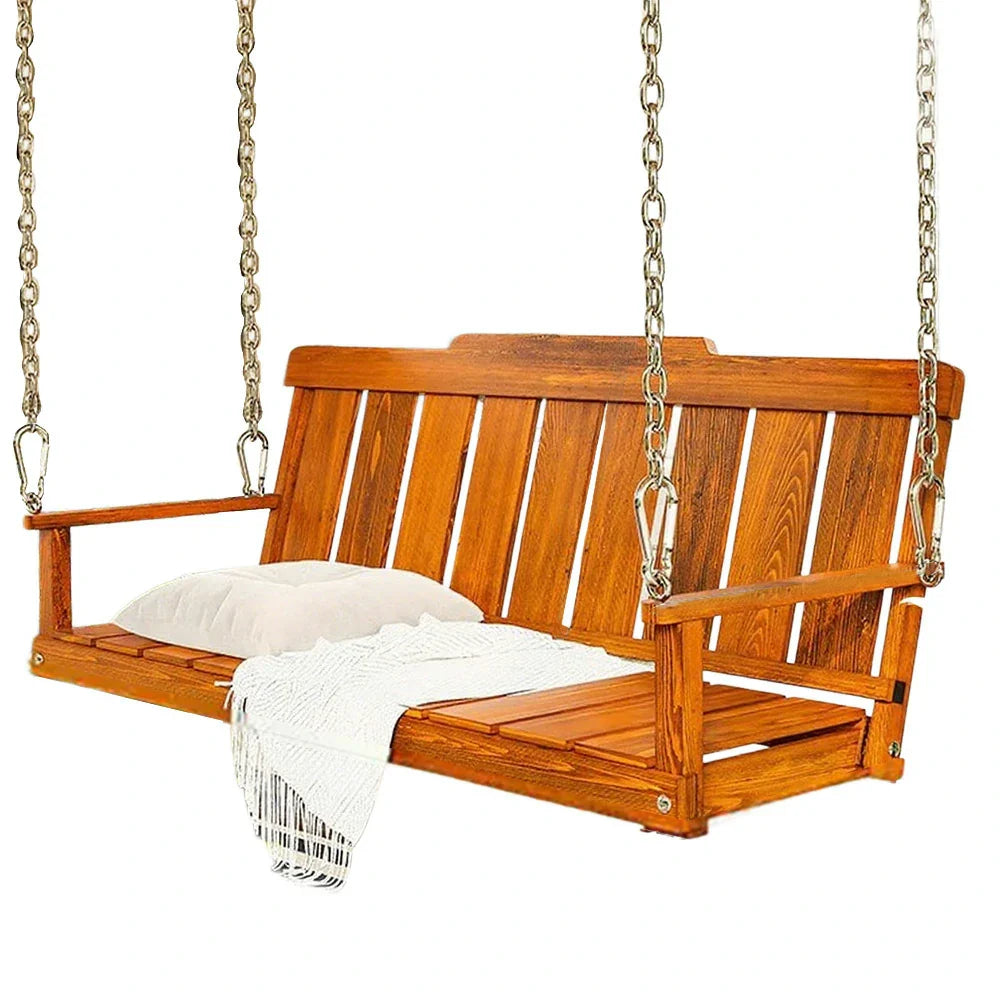 SOLARA Outdoor with Chain, Steel Garden Solid Seat 120cm Hanging Stainless Relaxation Finnish Swing Backrest - with Chair Patio Wood Brown