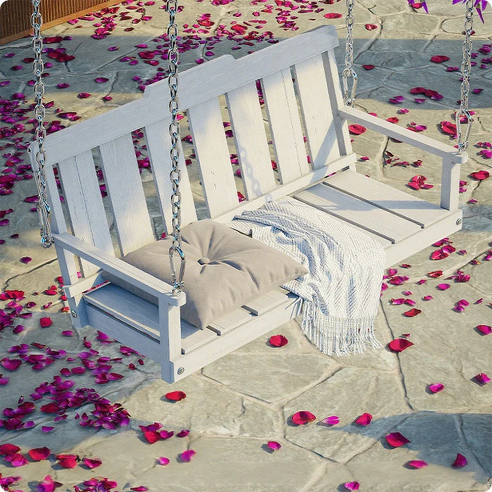 SOLARA Outdoor Solid Finnish Stainless Wood Hanging Steel Backrest with - with Garden Swing Seat Chain, 120cm Chair Relaxation Patio White
