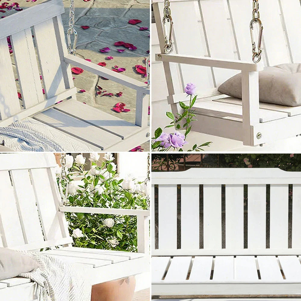 SOLARA Outdoor Solid Finnish Stainless Wood Hanging Steel Backrest with - with Garden Swing Seat Chain, 120cm Chair Relaxation Patio White