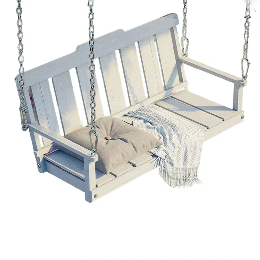 SOLARA Outdoor Solid Finnish Stainless Wood Hanging Steel Backrest with - with Garden Swing Seat Chain, 120cm Chair Relaxation Patio White