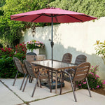 SOLARA Outdoor Chair Table, Steel Breathable Square Frame with Teslin Umbrella Sturdy Chairs, Glass Set - Table - Tempered Walnut