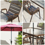 SOLARA Outdoor Chair Table, Steel Breathable Square Frame with Teslin Umbrella Sturdy Chairs, Glass Set - Table - Tempered Walnut