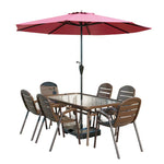 SOLARA Outdoor Chair Table, Steel Breathable Square Frame with Teslin Umbrella Sturdy Chairs, Glass Set - Table - Tempered Walnut