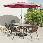 SOLARA Outdoor Glass Tempered Chair Steel Set Chairs, - Breathable - Table Umbrella Teslin Frame with Table, Round Sturdy Walnut