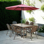 SOLARA Outdoor Glass Tempered Chair Steel Set Chairs, - Breathable - Table Umbrella Teslin Frame with Table, Round Sturdy Walnut