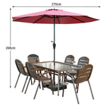 SOLARA Outdoor Glass Tempered Chair Steel Set Chairs, - Breathable - Table Umbrella Teslin Frame with Table, Round Sturdy Walnut