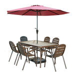 SOLARA Outdoor Glass Tempered Chair Steel Set Chairs, - Breathable - Table Umbrella Teslin Frame with Table, Round Sturdy Walnut