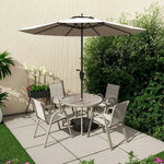 SOLARA Outdoor Chairs, Round Tempered Table Table, Frame Chair - Glass Umbrella Sturdy Breathable Set Teslin Steel with Khaki