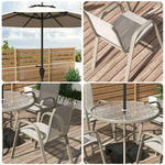 SOLARA Outdoor Chairs, Round Tempered Table Table, Frame Chair - Glass Umbrella Sturdy Breathable Set Teslin Steel with Khaki