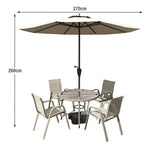 SOLARA Outdoor Chairs, Round Tempered Table Table, Frame Chair - Glass Umbrella Sturdy Breathable Set Teslin Steel with Khaki