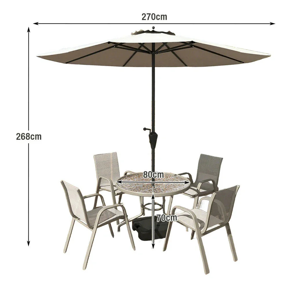 SOLARA Outdoor Chairs, Round Tempered Table Table, Frame Chair - Glass Umbrella Sturdy Breathable Set Teslin Steel with Khaki