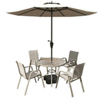 SOLARA Outdoor Chairs, Round Tempered Table Table, Frame Chair - Glass Umbrella Sturdy Breathable Set Teslin Steel with Khaki