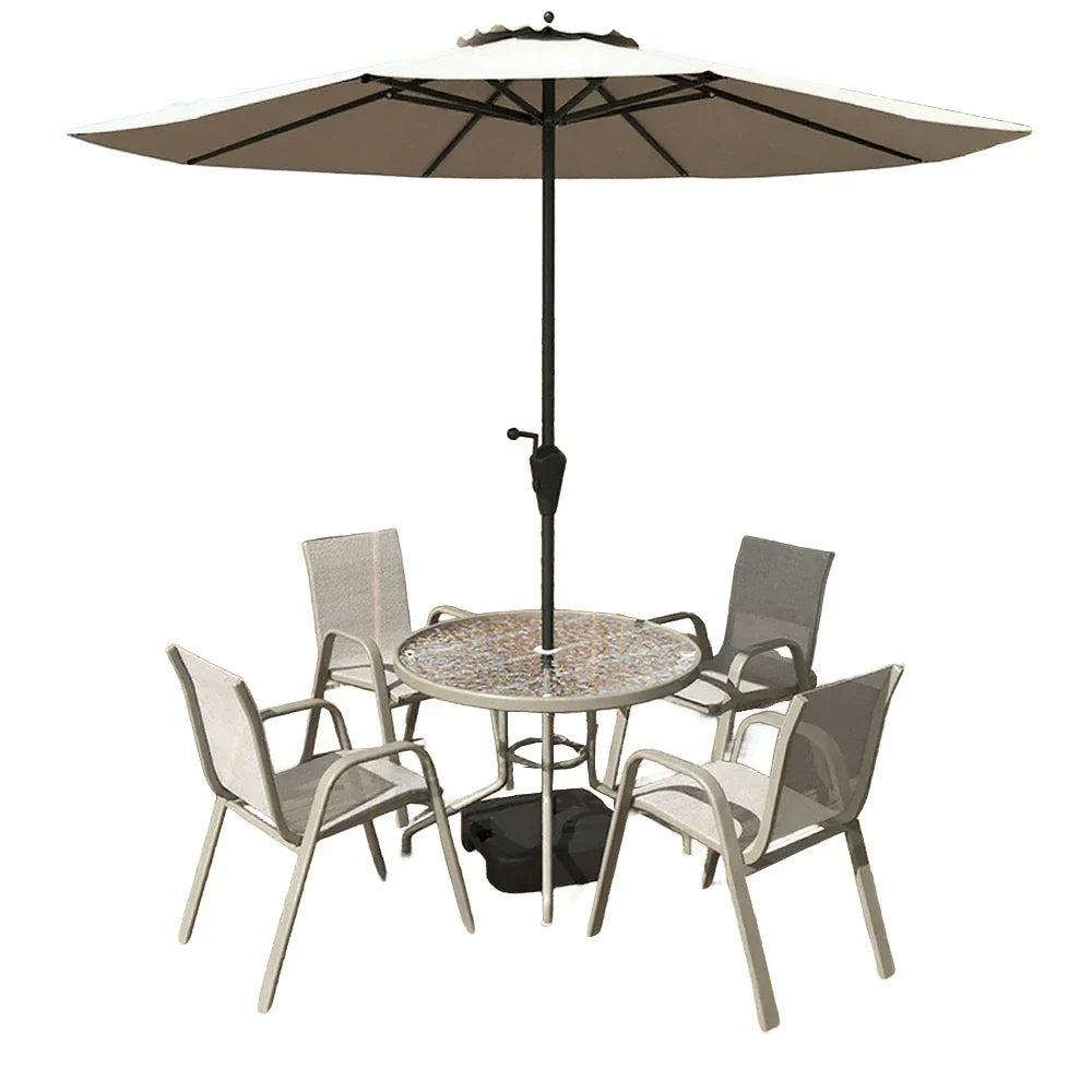 SOLARA Outdoor Chairs, Round Tempered Table Table, Frame Chair - Glass Umbrella Sturdy Breathable Set Teslin Steel with Khaki