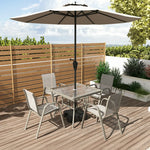 SOLARA Outdoor Table Square Chairs, Frame Set Umbrella Chair Breathable Sturdy Glass - Table, Steel - with Tempered Teslin Khaki
