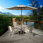 SOLARA Outdoor Table Square Chairs, Frame Set Umbrella Chair Breathable Sturdy Glass - Table, Steel - with Tempered Teslin Khaki