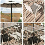 SOLARA Outdoor Table Square Chairs, Frame Set Umbrella Chair Breathable Sturdy Glass - Table, Steel - with Tempered Teslin Khaki