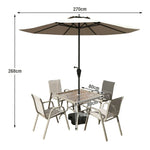SOLARA Outdoor Table Square Chairs, Frame Set Umbrella Chair Breathable Sturdy Glass - Table, Steel - with Tempered Teslin Khaki