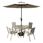 SOLARA Outdoor Table Square Chairs, Frame Set Umbrella Chair Breathable Sturdy Glass - Table, Steel - with Tempered Teslin Khaki