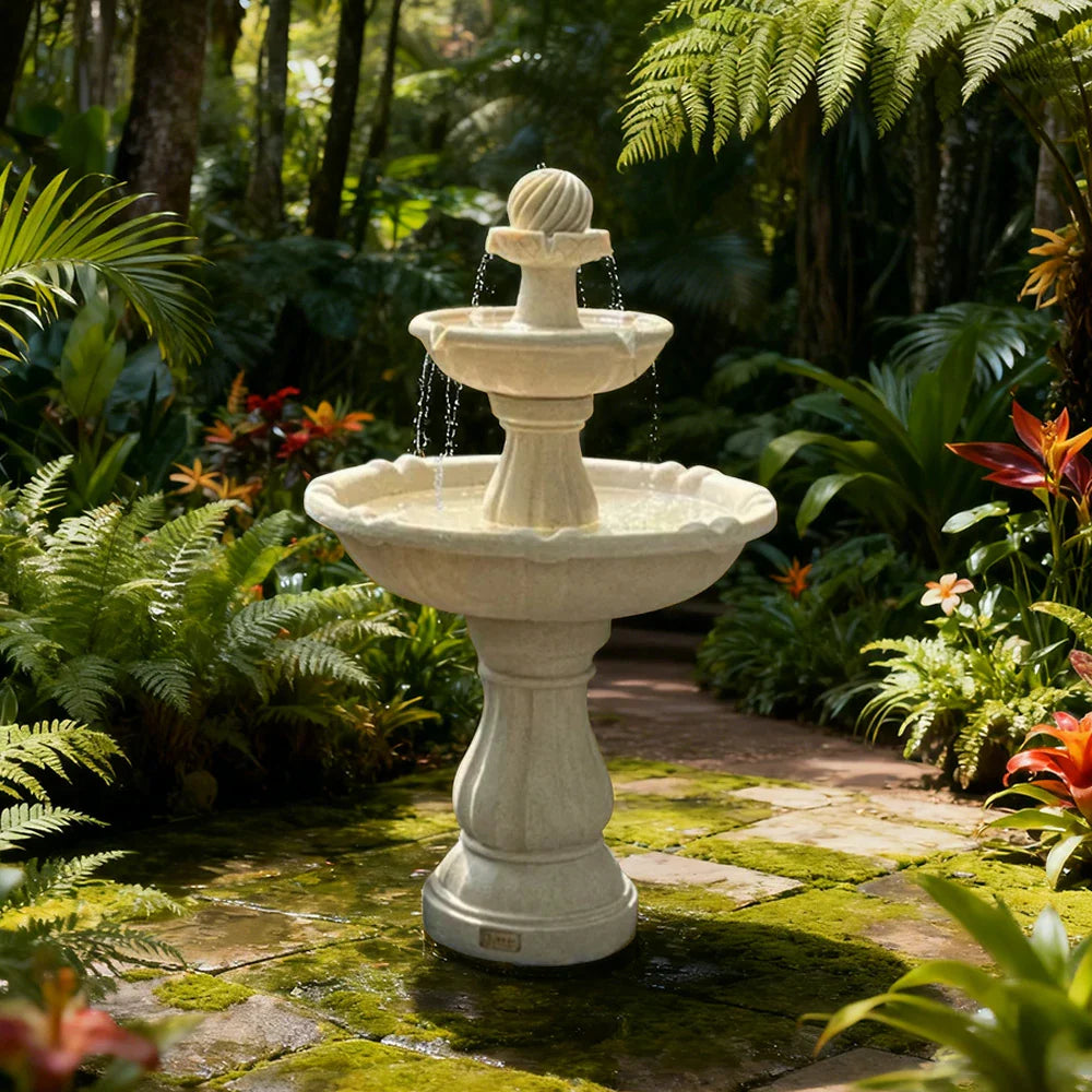 SOLARA Solar-Powered Water Fountain - Resin Fiberglass Sandstone Waterproof Durable Crack-Resistant in Cold Weather - Beige