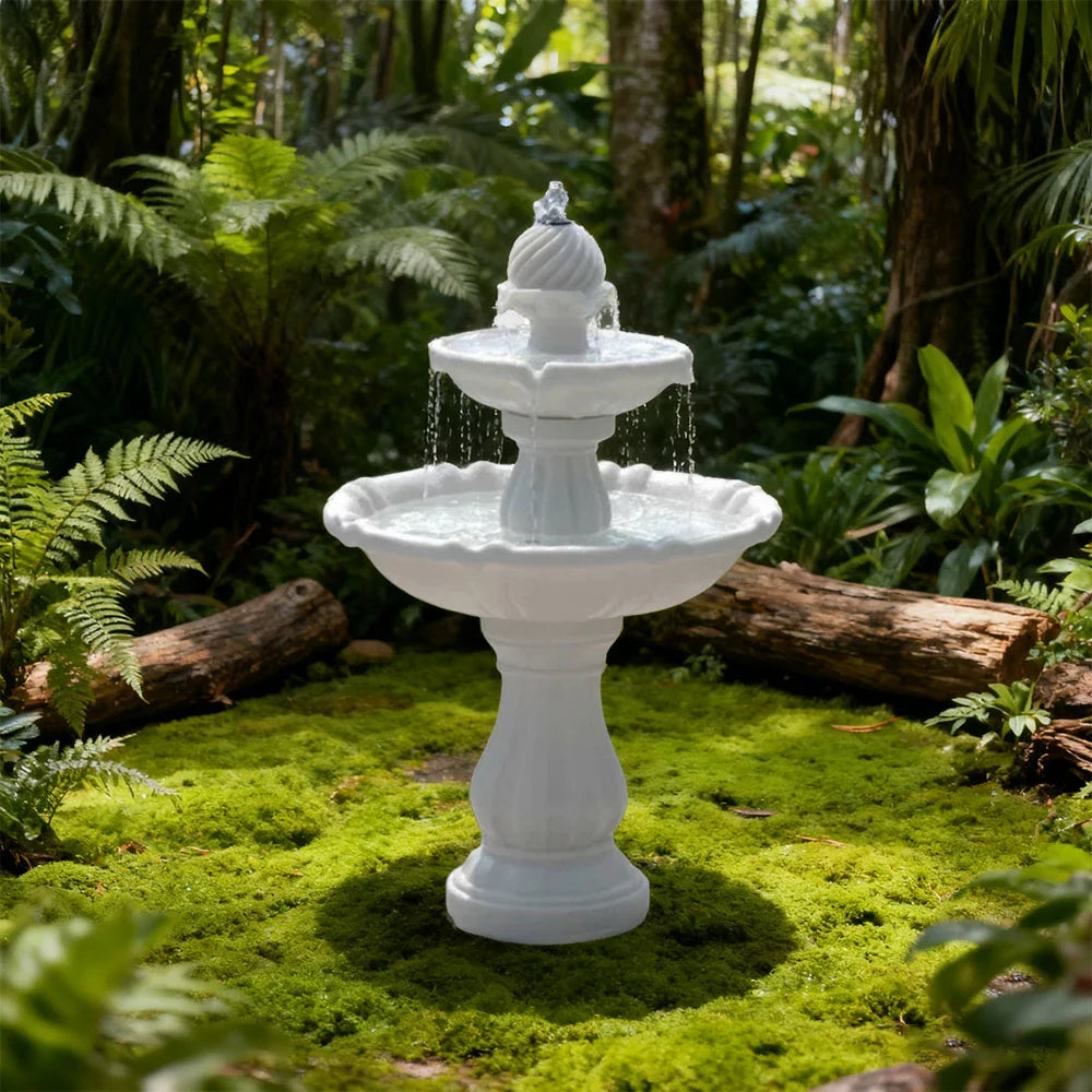 SOLARA Solar-Powered Water Fountain - Resin Fiberglass Sandstone Waterproof Durable Crack-Resistant in Cold Weather - White