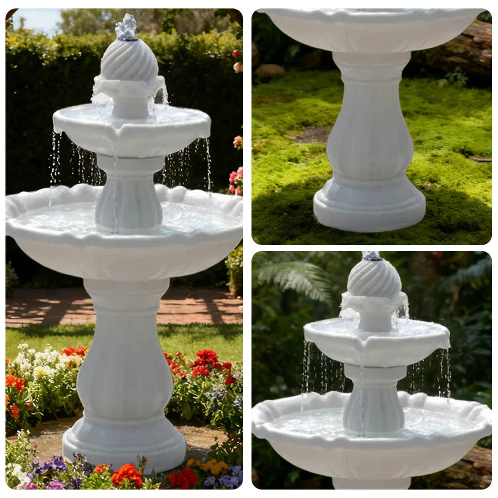 SOLARA Solar-Powered Water Fountain - Resin Fiberglass Sandstone Waterproof Durable Crack-Resistant in Cold Weather - White