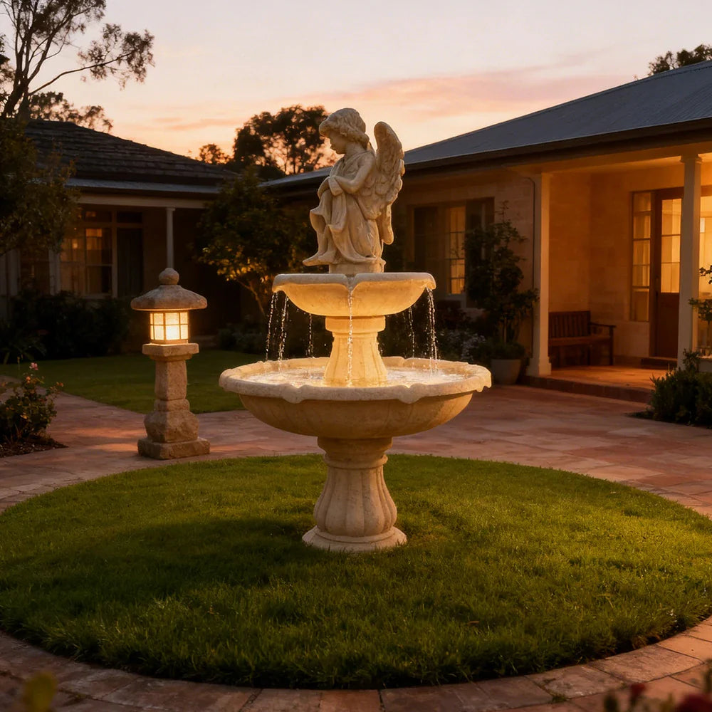 SOLARA Solar-Powered Fountain - Durable Resin Fiberglass Sandstone Waterproof Corrosion-Resistant Perfect for Outdoor Use