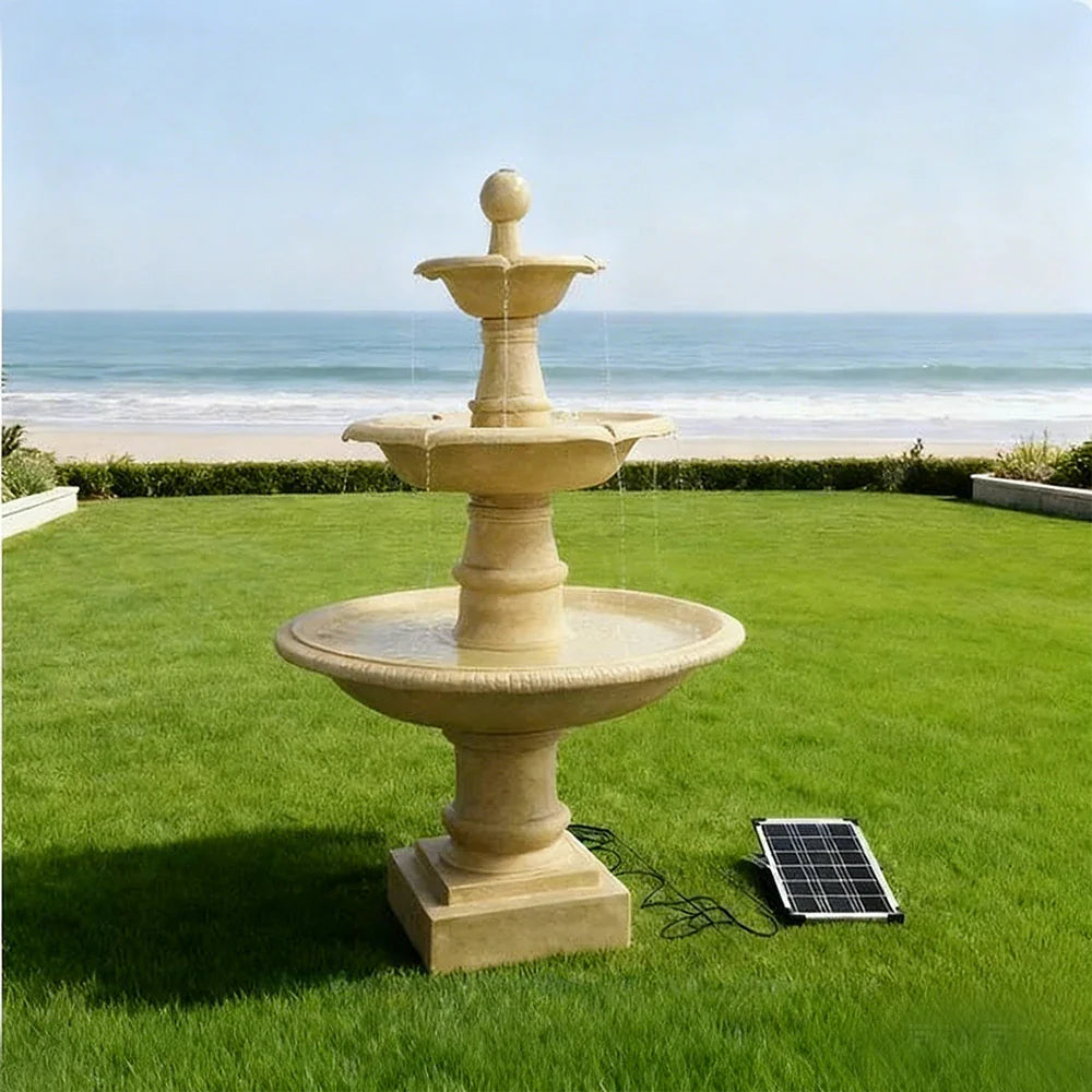 SOLARA Solar-Powered Garden Fountain Waterproof Corrosion-Resistant Resin Fiberglass Sandstone Winter-Proof
