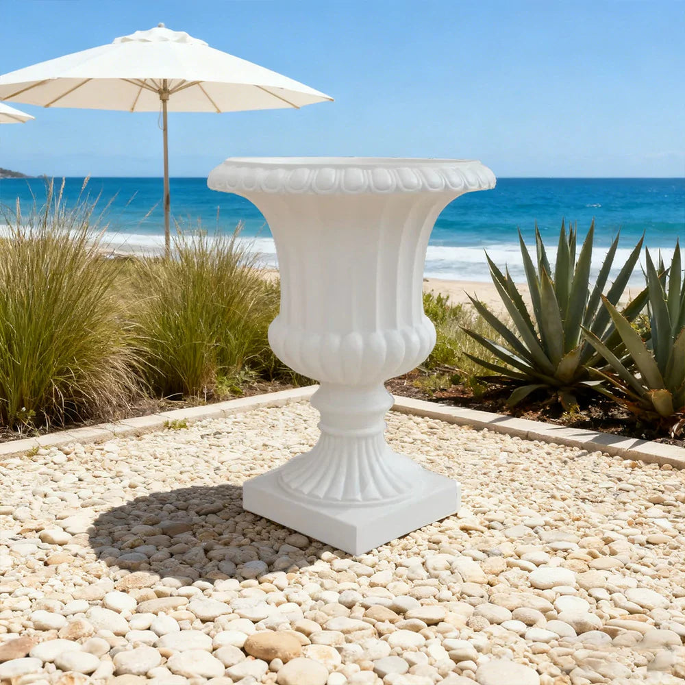 SOLARA Outdoor Pot UV-Resistant Waterproof Durable Resin Fiberglass Sandstone Sleek Modern Design - White
