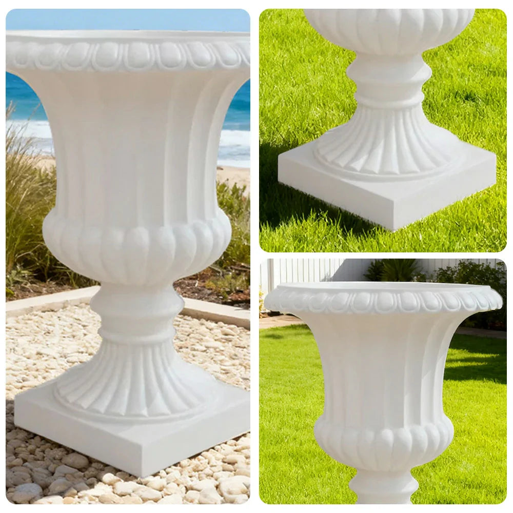 SOLARA Outdoor Pot UV-Resistant Waterproof Durable Resin Fiberglass Sandstone Sleek Modern Design - White