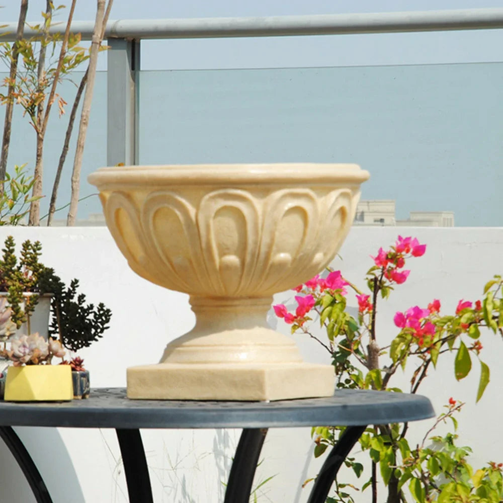 SOLARA Outdoor Pot - Resin Fiberglass Sandstone Waterproof Durable Sleek Modern Design UV-Resistant - Beige
