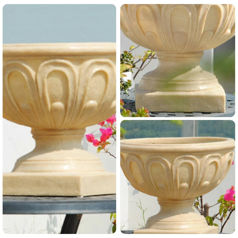 SOLARA Outdoor Pot - Resin Fiberglass Sandstone Waterproof Durable Sleek Modern Design UV-Resistant - Beige